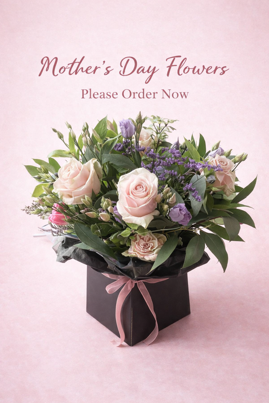 Happy Mothers Day boxed bouquet (free local delivery to BT38 and BT40)